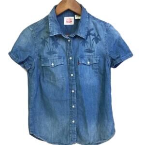 Levi’s XS Denim Shirt Embroidered Palm Trees Western Short Sleeve Button Up